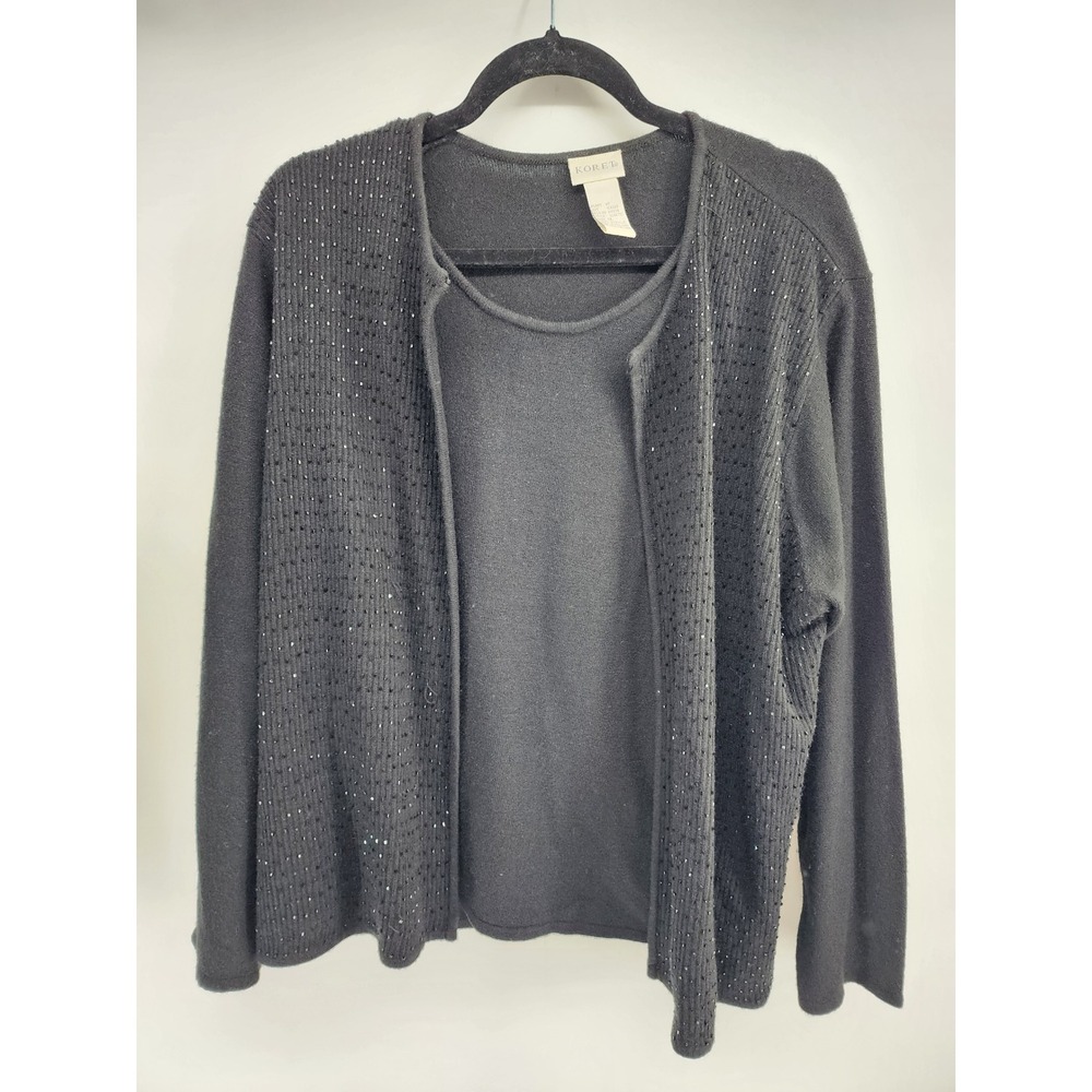 Koret Black Beaded Twin Set Cardigan Shell Knit Sweater 1X